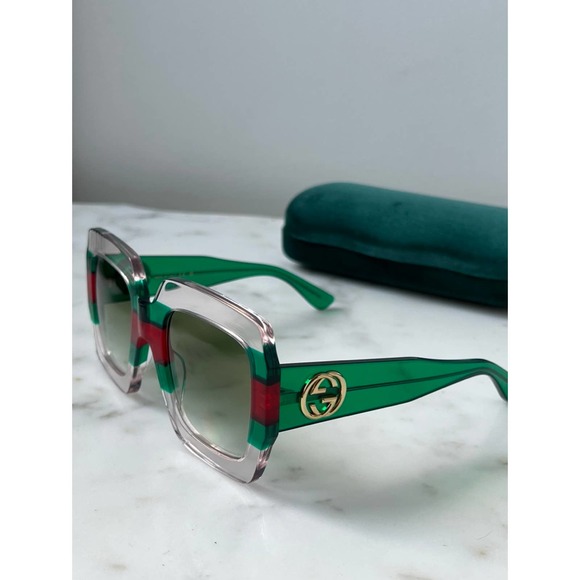 NEW Gucci GG0178S Clear Striped Oversized Square Sunglasses - Picture 5 of 8